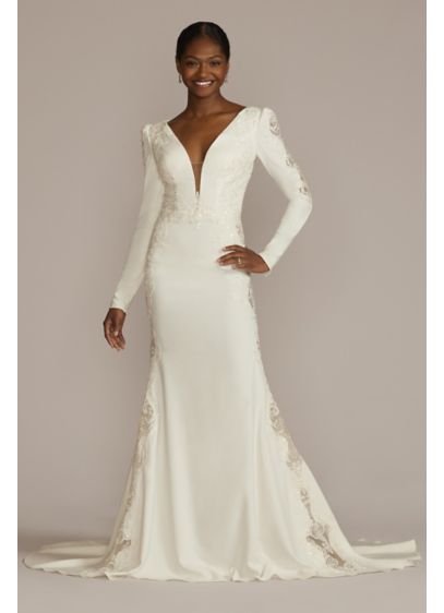 Long Sleeve Crepe Mermaid Gown with Illusion Sides - Save the wedding drama for your gown! Command